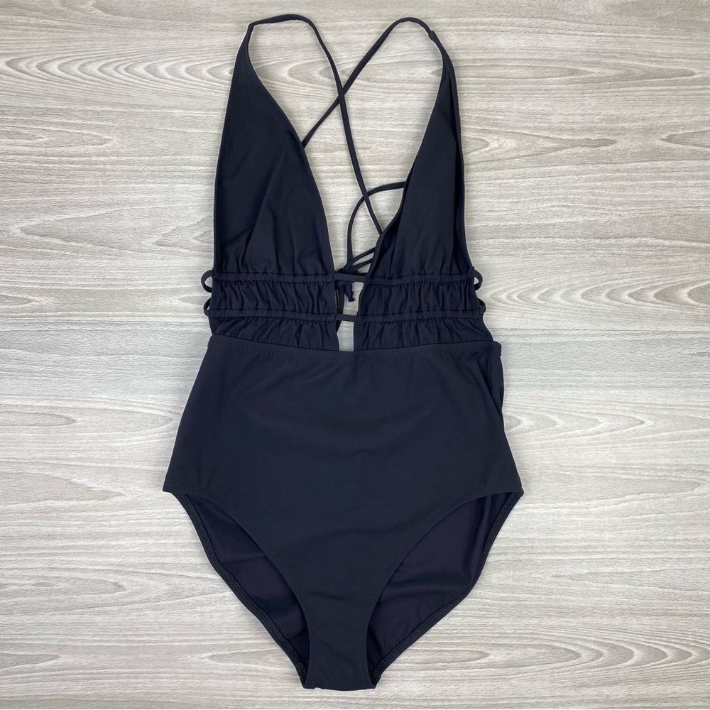 Ulla Johnson Dioni Plunge One Piece Swimsuit Ruched Size Medium New Black - Picture 6 of 14